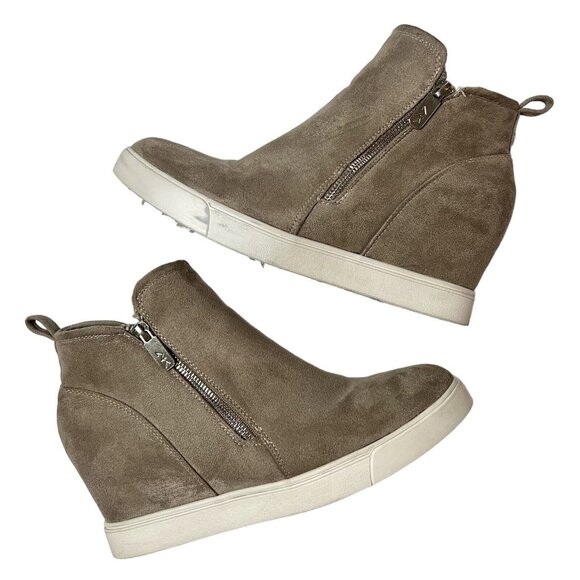 Anne Klein AK Sport Carsen Hidden Wedge Sneakers Size 10 High Top Faux Suede Zip - Picture 3 of 10